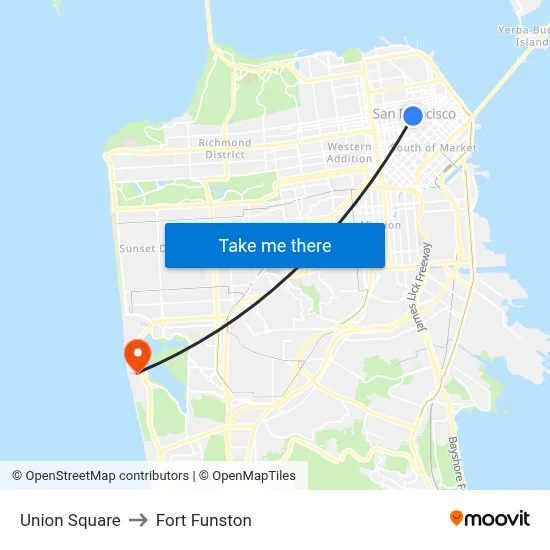 Union Square to Fort Funston map