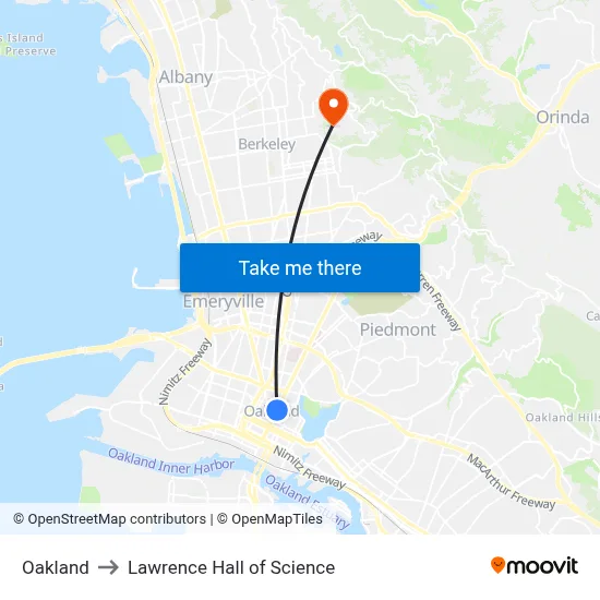 Oakland to Lawrence Hall of Science map