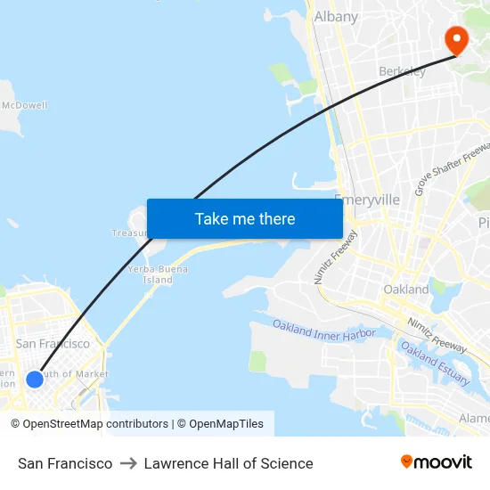 San Francisco to Lawrence Hall of Science map