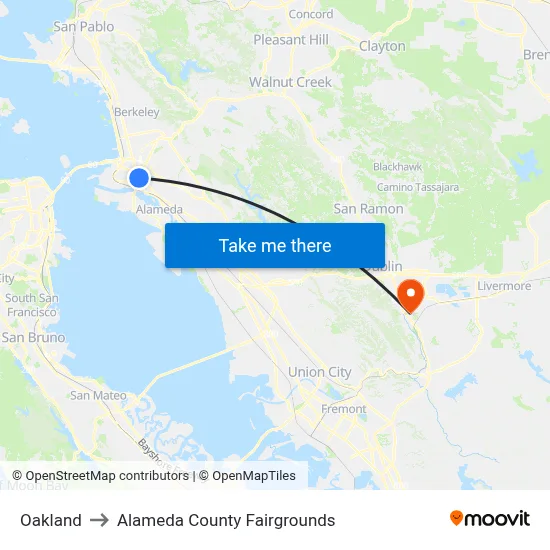 Oakland to Alameda County Fairgrounds map