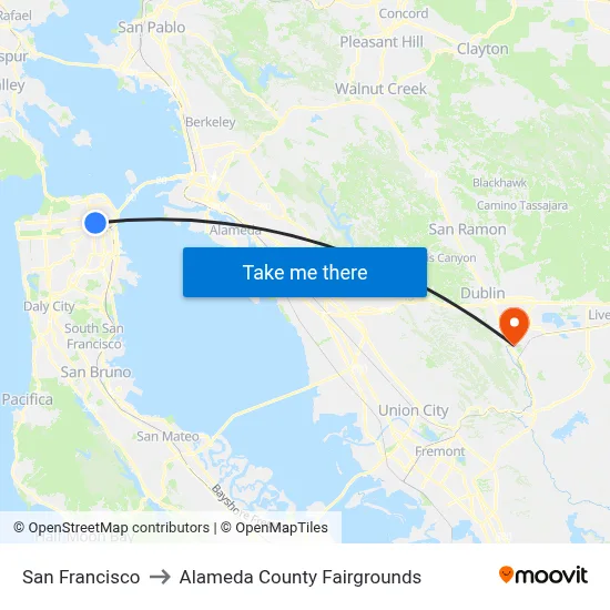 San Francisco to Alameda County Fairgrounds map