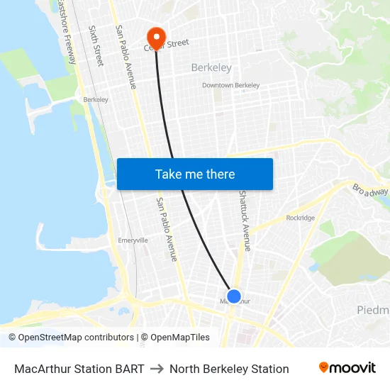 MacArthur Station BART to North Berkeley Station map