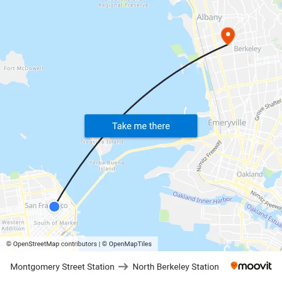 Montgomery Street Station to North Berkeley Station map