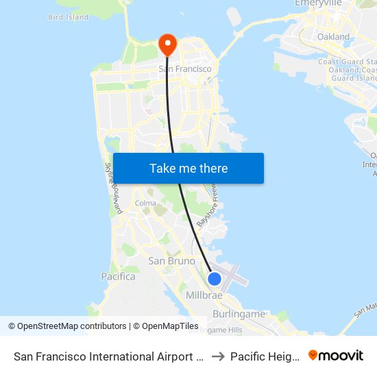 San Francisco International Airport (Sfo) to Pacific Heights map