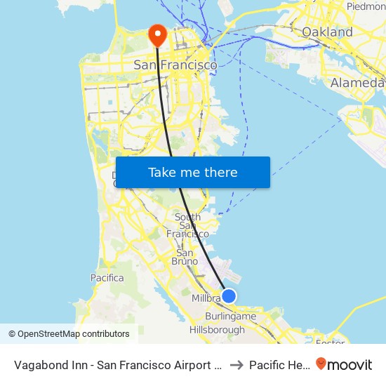 Vagabond Inn - San Francisco Airport Bayfront (Sfo) to Pacific Heights map