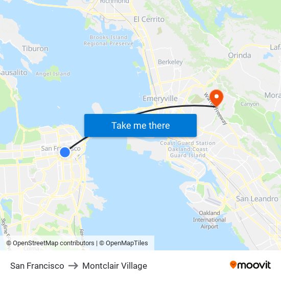 San Francisco to Montclair Village map