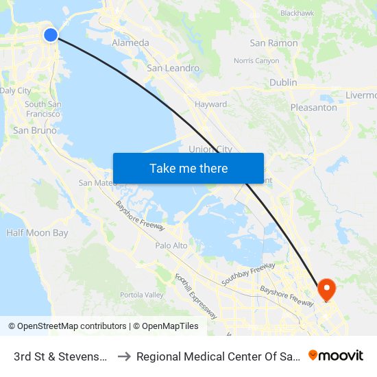 3rd St & Stevenson St to Regional Medical Center Of San Jose map