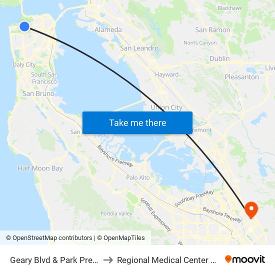 Geary Blvd & Park Presidio Blvd to Regional Medical Center Of San Jose map