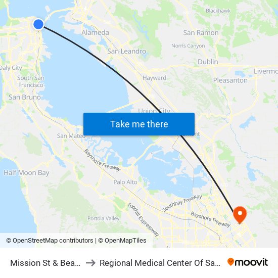 Mission St & Beale St to Regional Medical Center Of San Jose map