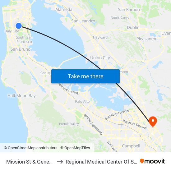 Mission St & Geneva Ave to Regional Medical Center Of San Jose map
