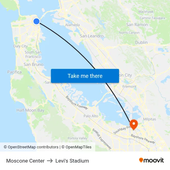 Moscone Center to Levi's Stadium map