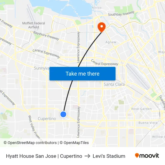 Hyatt House San Jose | Cupertino to Levi's Stadium map