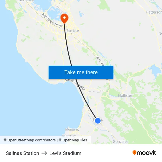 Salinas Station to Levi's Stadium map