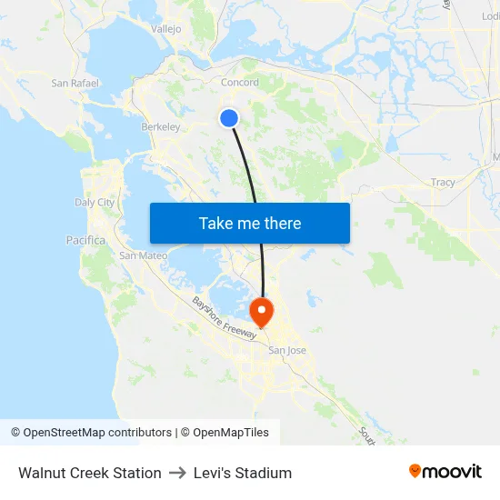 Walnut Creek Station to Levi's Stadium map