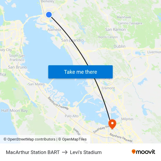 MacArthur Station BART to Levi's Stadium map