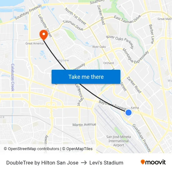 DoubleTree by Hilton San Jose to Levi's Stadium map