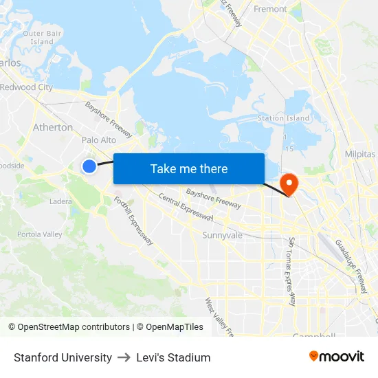 Stanford University to Levi's Stadium map