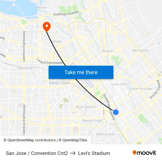 San Jose / Convention Cnt2 to Levi's Stadium map