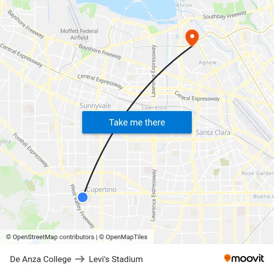 De Anza College to Levi's Stadium map