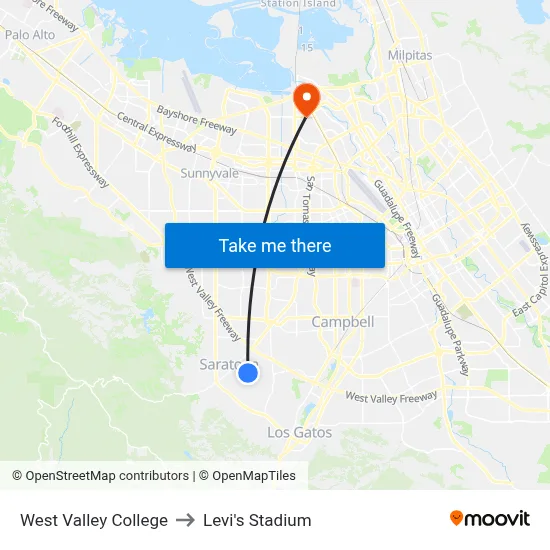 West Valley College to Levi's Stadium map