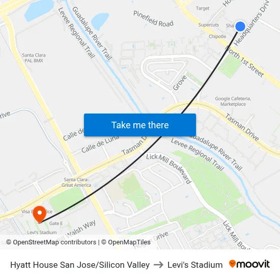 Hyatt House San Jose/Silicon Valley to Levi's Stadium map
