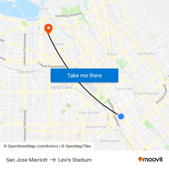 San Jose Marriott to Levi's Stadium map