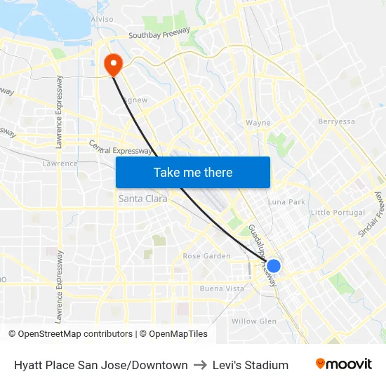 Hyatt Place San Jose/Downtown to Levi's Stadium map