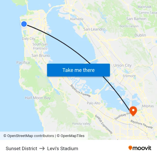 Sunset District to Levi's Stadium map