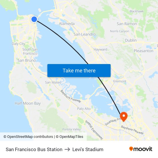 San Francisco Bus Station to Levi's Stadium map