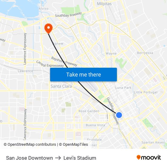 San Jose Downtown to Levi's Stadium map