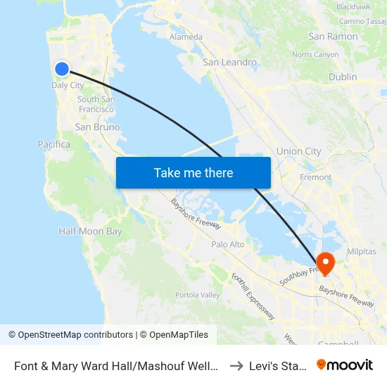 Font & Mary Ward Hall/Mashouf Wellness Center to Levi's Stadium map
