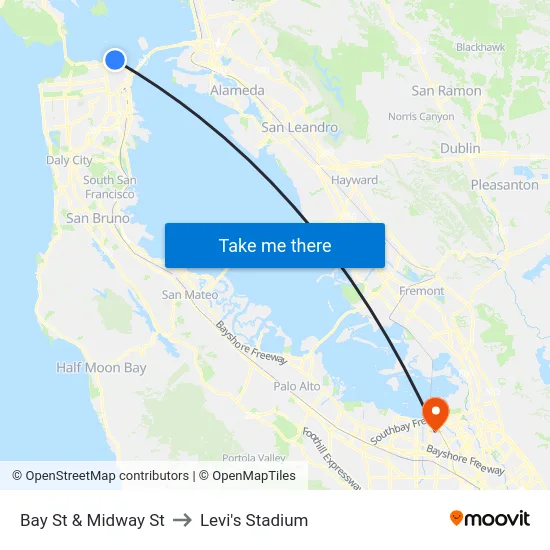Bay St & Midway St to Levi's Stadium map