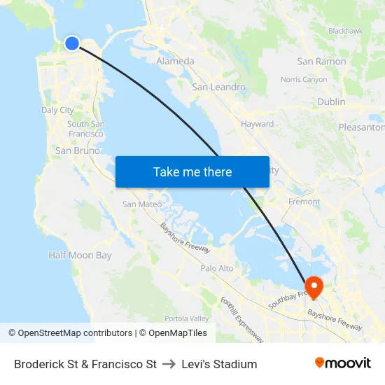 Broderick St & Francisco St to Levi's Stadium map