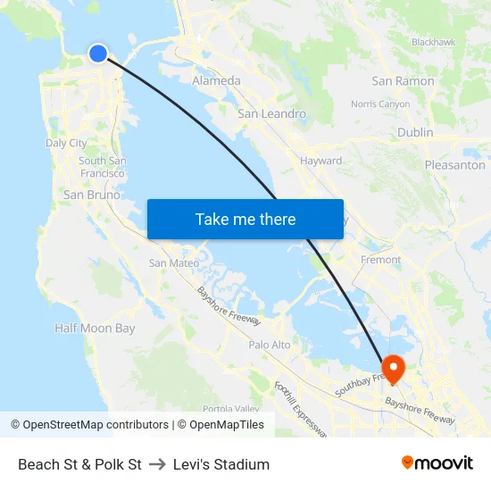 Beach St & Polk St to Levi's Stadium map