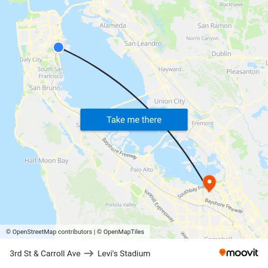 3rd St & Carroll Ave to Levi's Stadium map