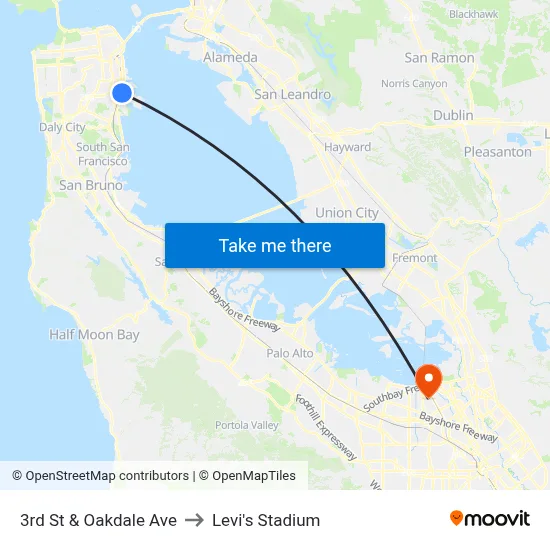 3rd St & Oakdale Ave to Levi's Stadium map
