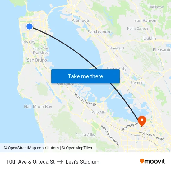 10th Ave & Ortega St to Levi's Stadium map