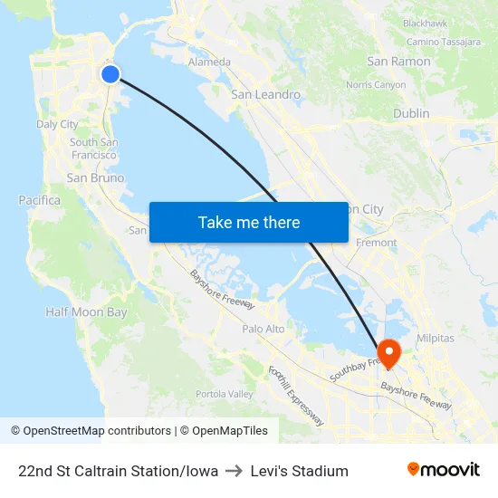 22nd St Caltrain Station/Iowa to Levi's Stadium map