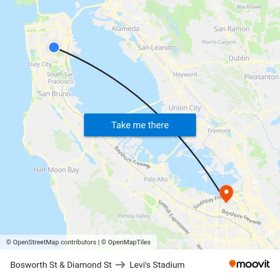 Bosworth St & Diamond St to Levi's Stadium map