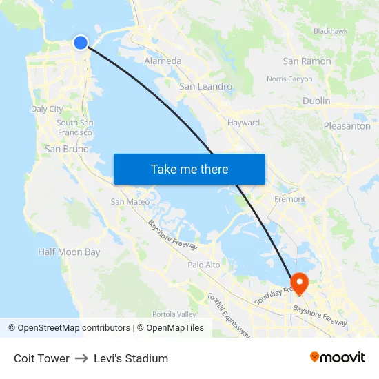 Coit Tower to Levi's Stadium map