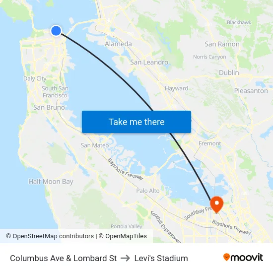 Columbus Ave & Lombard St to Levi's Stadium map