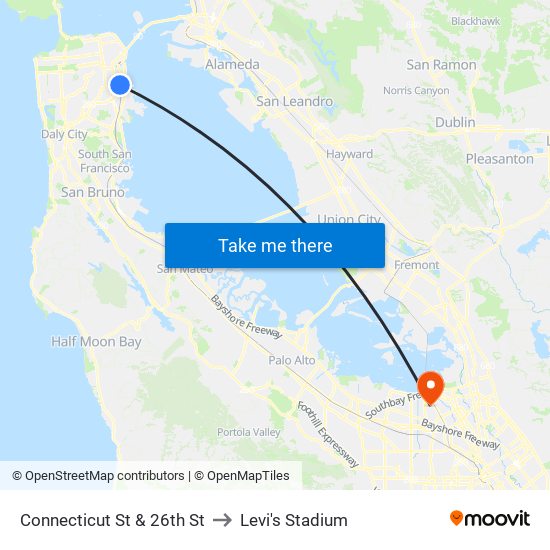 Connecticut St & 26th St to Levi's Stadium map