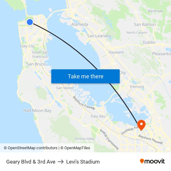 Geary Blvd & 3rd Ave to Levi's Stadium map