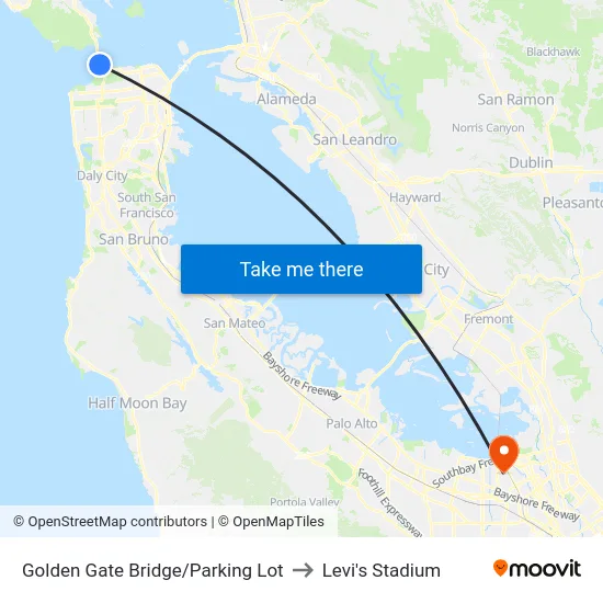 Golden Gate Bridge/Parking Lot to Levi's Stadium map