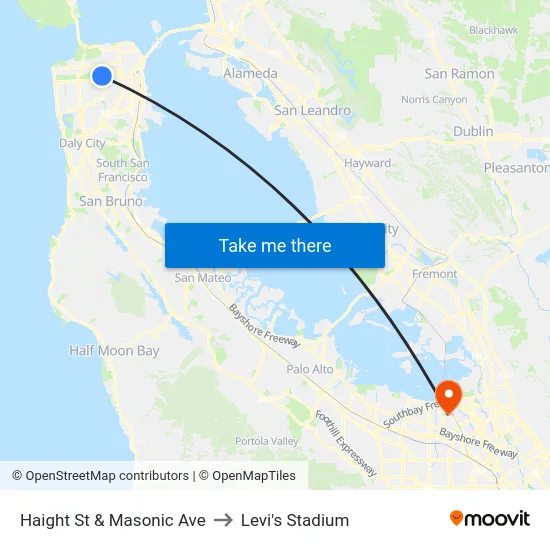 Haight St & Masonic Ave to Levi's Stadium map