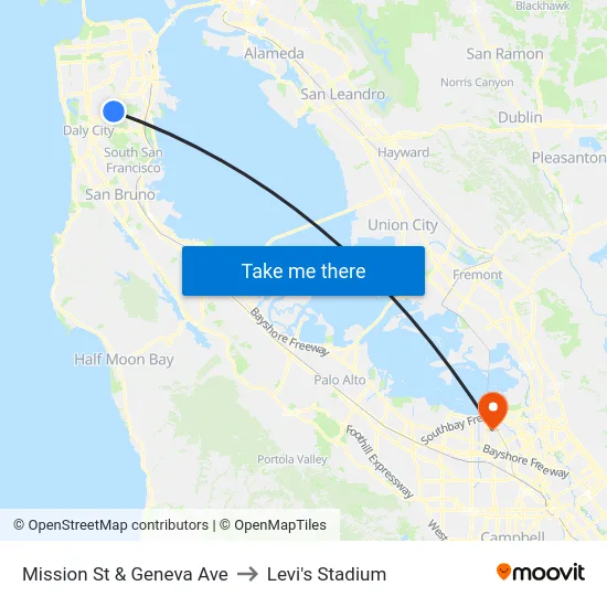 Mission St & Geneva Ave to Levi's Stadium map