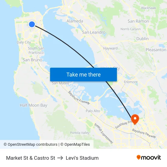 Market St & Castro St to Levi's Stadium map