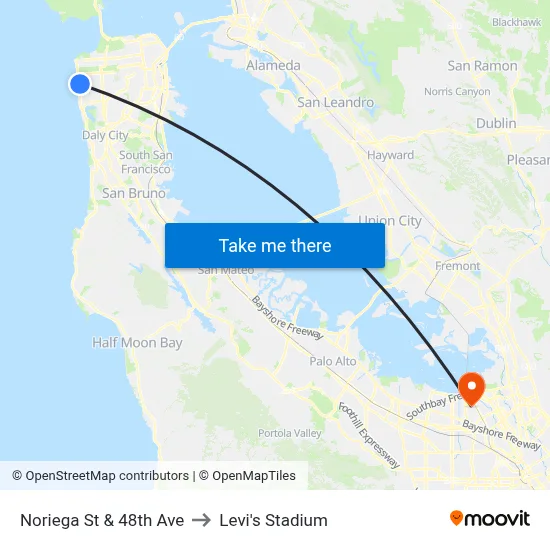 Noriega St & 48th Ave to Levi's Stadium map