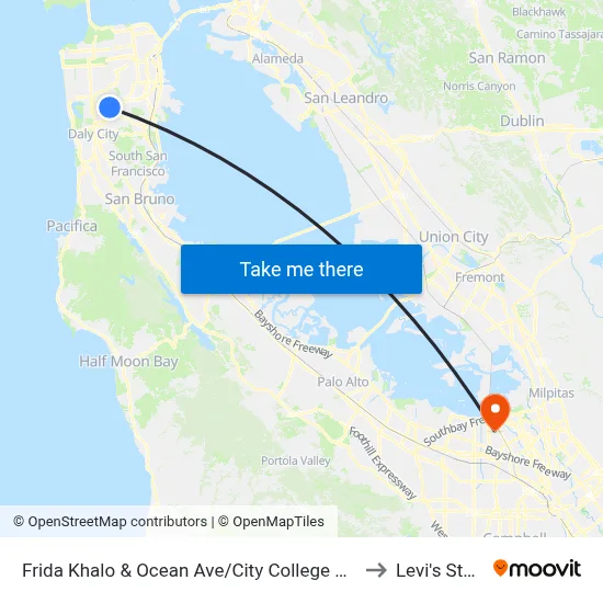 Frida Khalo & Ocean Ave/City College Welcome Center to Levi's Stadium map