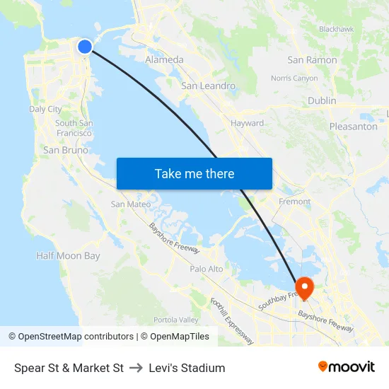Spear St & Market St to Levi's Stadium map